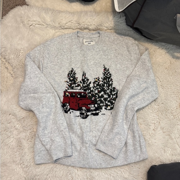 Abercrombie Gray Sweater with Red Truck and Trees - Picture 1 of 2